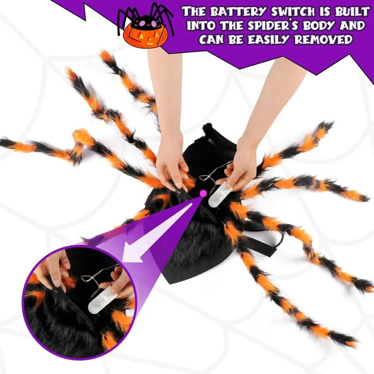 Large Dog Halloween Costume Spider Costume with LED Purple Lights Funny for Dogs Pets Clothes Puppy Outfits Cosplay Party Decor