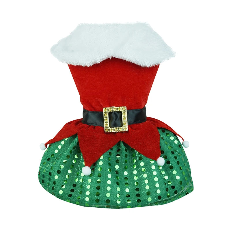 Puppy Fancy Dress Christmas Clothes for Small Dogs Xmas Tree Designer Puppy Skirts with Faux Fur Collar Red