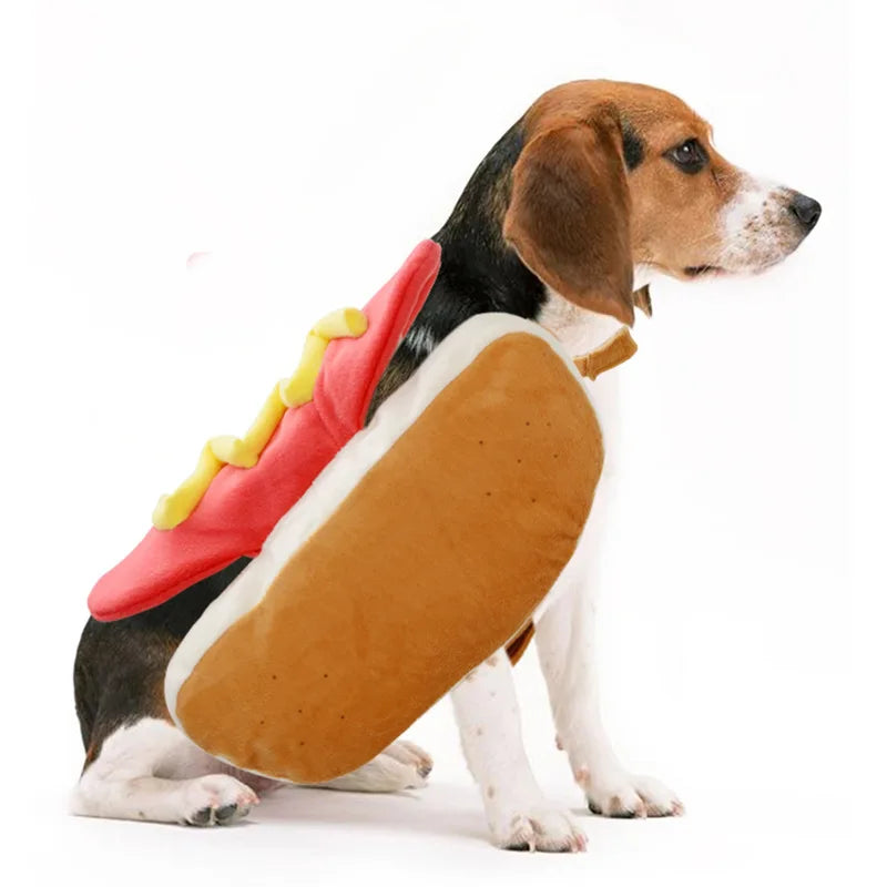 Funny Halloween Dog Costumes Hot Dog Shaped Dachshund Sausage Adjustable Clothes Pet Apparel Dressing Up Cat Party Costume Suit
