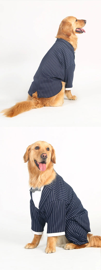 Large Dog Clothes Stripes Big Dog Coat Bowknot Tuxedo Jacket Wedding Suit Pet Clothes For Samoye Husky