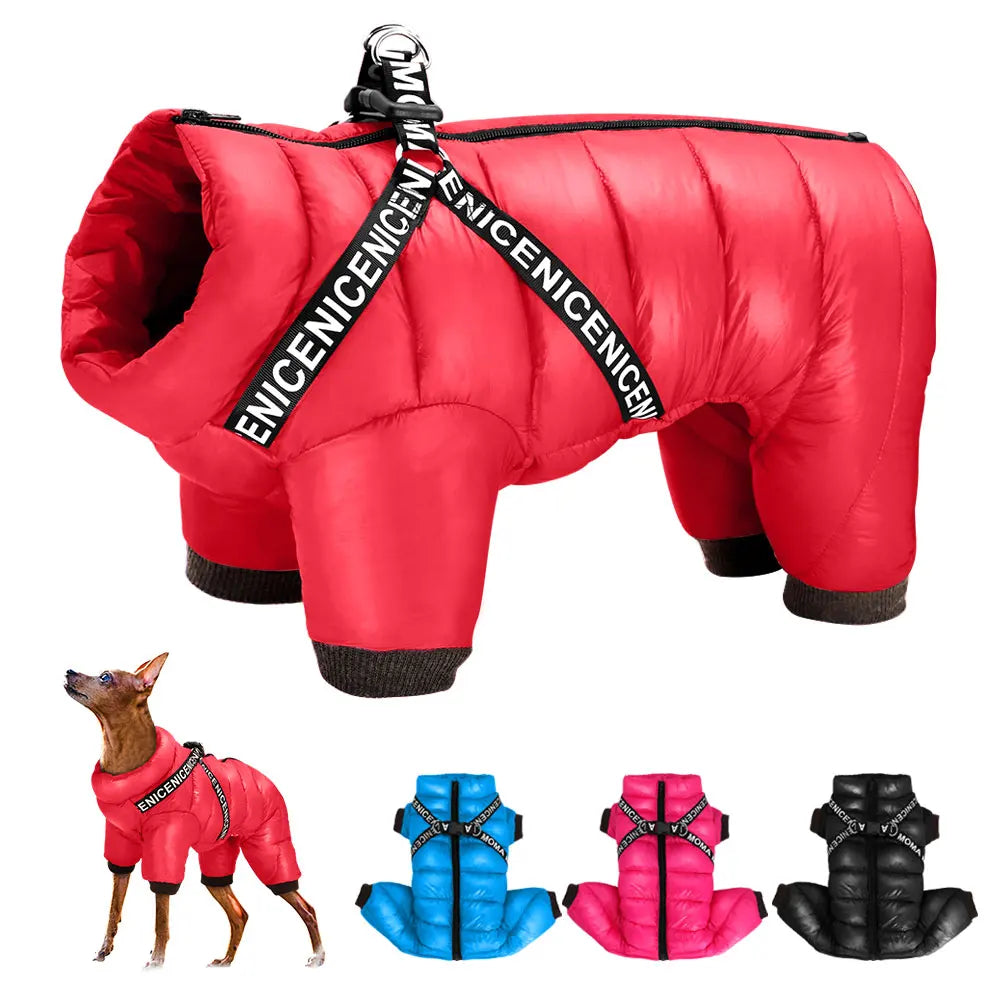 Winter Dog Clothes Super Warm Pet Dog Jacket Coat With Harness Waterproof Puppy Clothing Hoodies For Small Medium Dogs Outfit