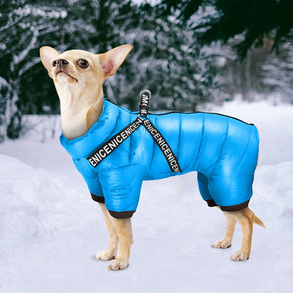 Winter Dog Clothes Super Warm Pet Dog Jacket Coat With Harness Waterproof Puppy Clothing Hoodies For Small Medium Dogs Outfit
