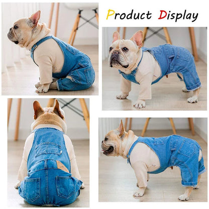 Denim Pet Overalls for French Bulldog, Jean Jumpsuit for Small and Medium Dogs, Fashion Clothes, Spring and Summer