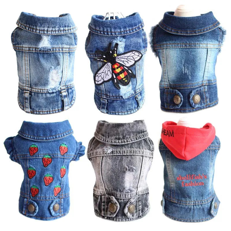Denim Dog Clothes, Cowboy Pet Dog Coat, Puppy Clothing, Small Dogs Jeans Jacket, Vest Coat, Puppy Outfits, Cat Clothes, XS-2XL