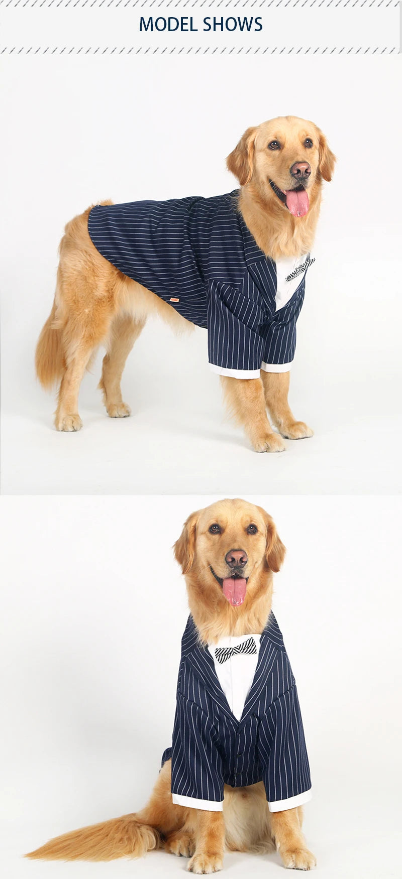 Large Dog Clothes Stripes Big Dog Coat Bowknot Tuxedo Jacket Wedding Suit Pet Clothes For Samoye Husky