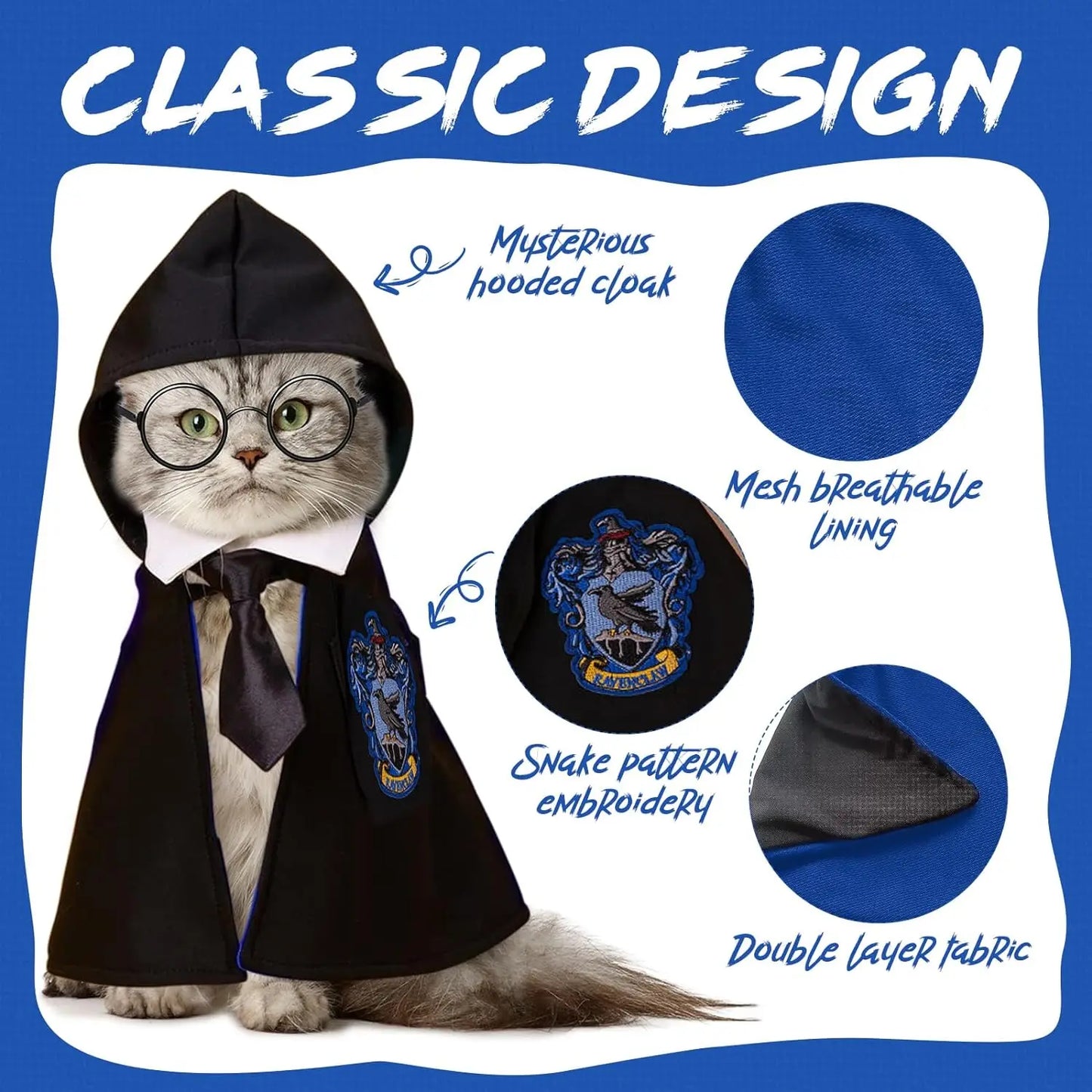 Dog Costume Pet Cat Cosplay Cloak College Pet Clothes Small Magic Cloak Spring and Autumn Clothes Glasses Necktie Dog Pet Shawl