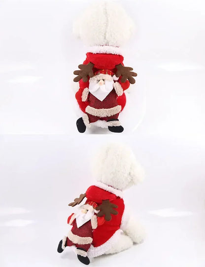 Christmas Pet Santa Costume Warm Flannel Hooded Jacket Winter Clothing For Small Dogs Cats Chihuahua Yorkshire Terrier Apparel