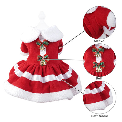 Puppy Fancy Dress Christmas Clothes for Small Dogs Xmas Tree Designer Puppy Skirts with Faux Fur Collar Red