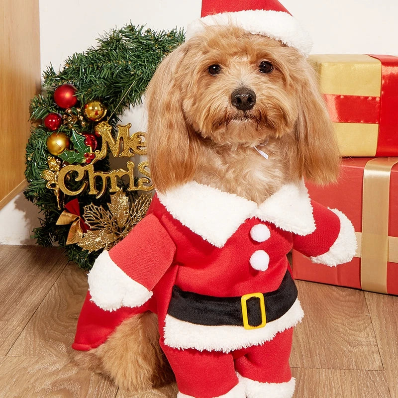 Christmas Pet Dog Cat Costumes Funny Santa Claus Costume For Dogs Cats Winter Warm Dog Clothes Chihuahua Pug Yorkshire Clothing