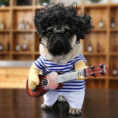 Pet Guitar Costume Dog Costumes Cat Halloween Christmas Explosive Head Guitarist Cosplay Party Funny Outfit Clothes