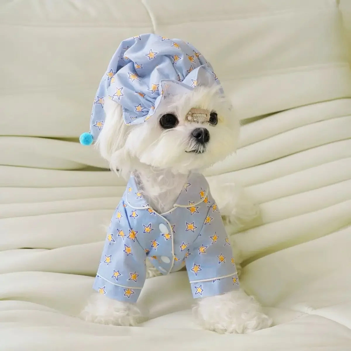 Dog Clothes Cat Stars Print Pajamas Puppy Comfortable Soft Shirt Cat Kawaii Outfits  Set Cute Shirt Pet Pajamas Costume With Hat