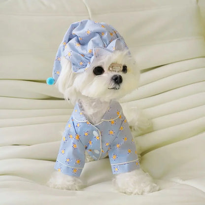 Dog Clothes Cat Stars Print Pajamas Puppy Comfortable Soft Shirt Cat Kawaii Outfits  Set Cute Shirt Pet Pajamas Costume With Hat