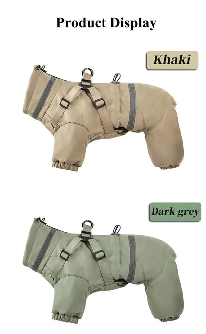 Dog Clothes Winter Warm Overalls Small Medium Dog Jumpsuit Cotton Jacket Thicken Padded Coat with Harness Adjustable Reflective