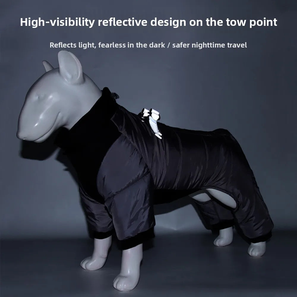 New dog four-legged clothes, warm winter clothes, windproof puppy pet cotton-padded clothes, thickened dog clothes