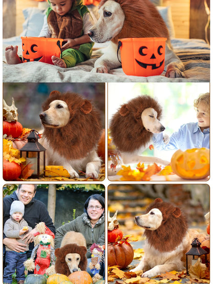 Lion Mane Dog Costume Lion Wig Halloween Costume with Ears and Tail Suitable for Medium to Large Dog Neck Circumference up to 80