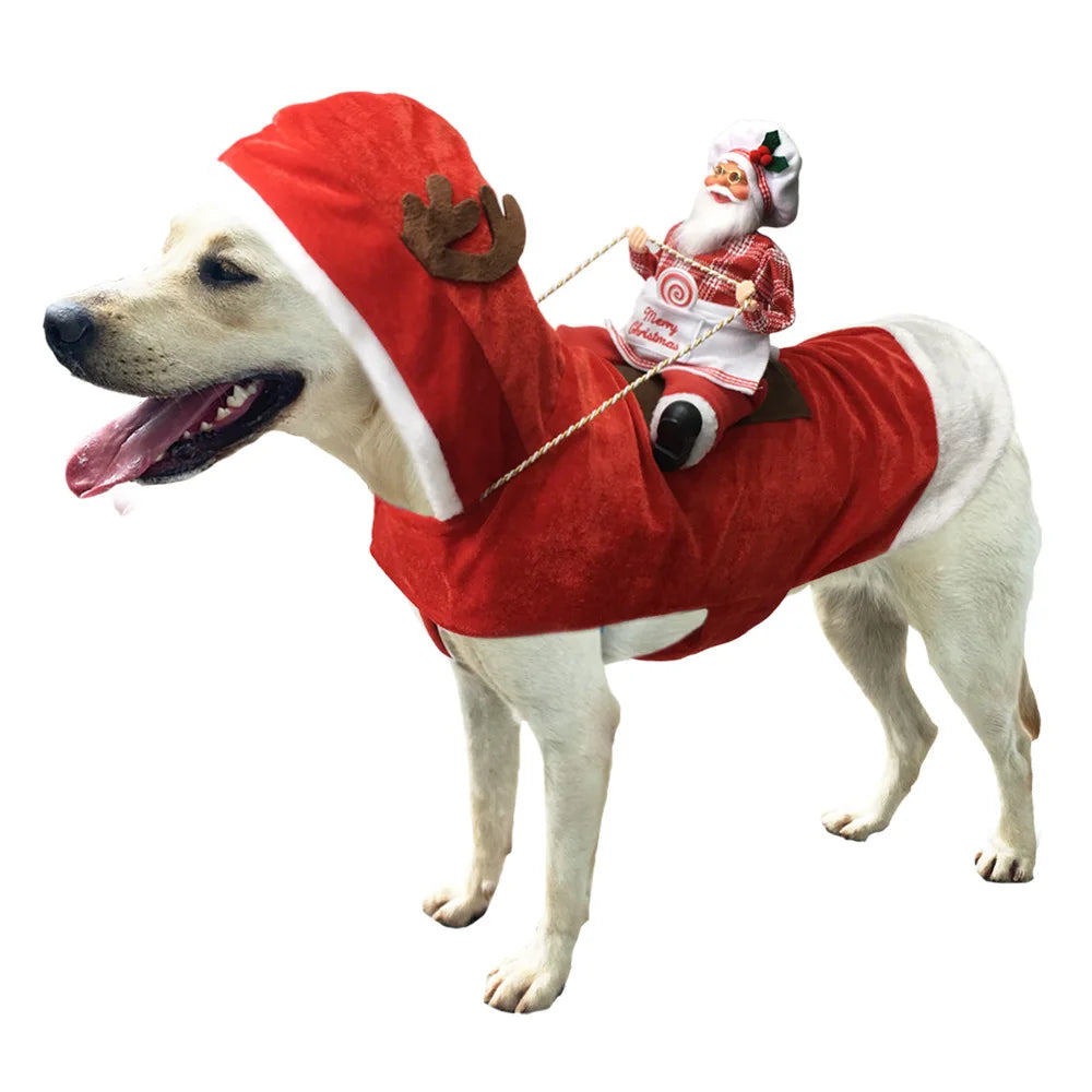 Christmas Pet Clothes Santa Sitting on Back Winter Dog Costume Cosplay Outfit for Small Medium Large Dogs Cats Party Dressing up