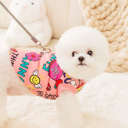 Fashion Print Dog Down Jacket Cute Soft Dog Clothes Winter Cat Jacket Coat Warm Puppy Costume Chihuahua French Bulldog Clothes