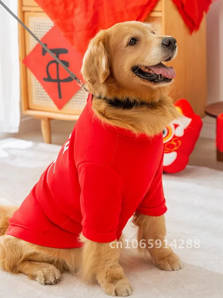 Winter Clothes For Large Medium Dogs Warm Red Hoodies Girl Sweatshirt Sweater New Polar T-shirt Eve Years Pets Outfit Fleece Boy