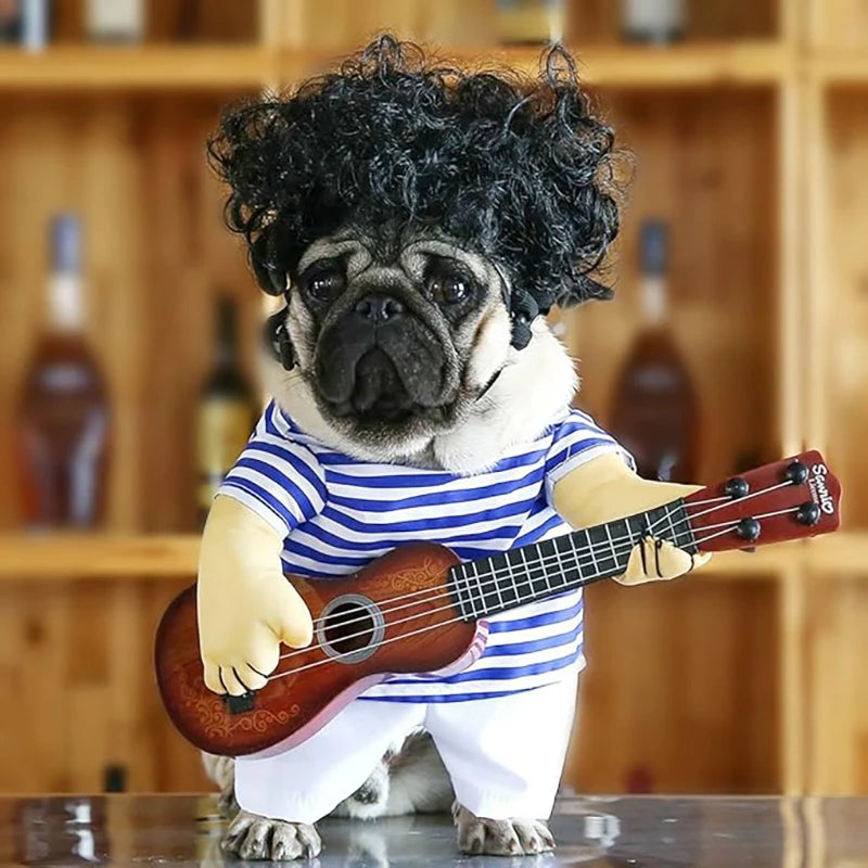 Pet Guitar Costume Dog Costumes Cat Halloween Christmas Explosive Head Guitarist Cosplay Party Funny Outfit Clothes