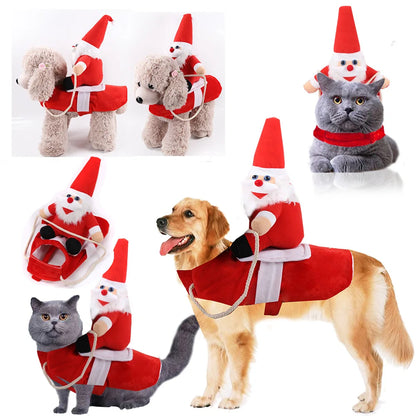 NONOR Dog Cat Christmas Costume Santa Claus Riding Pet Cosplay Clothes Christmas Party Design Spoof Clothes for Big Small Dog