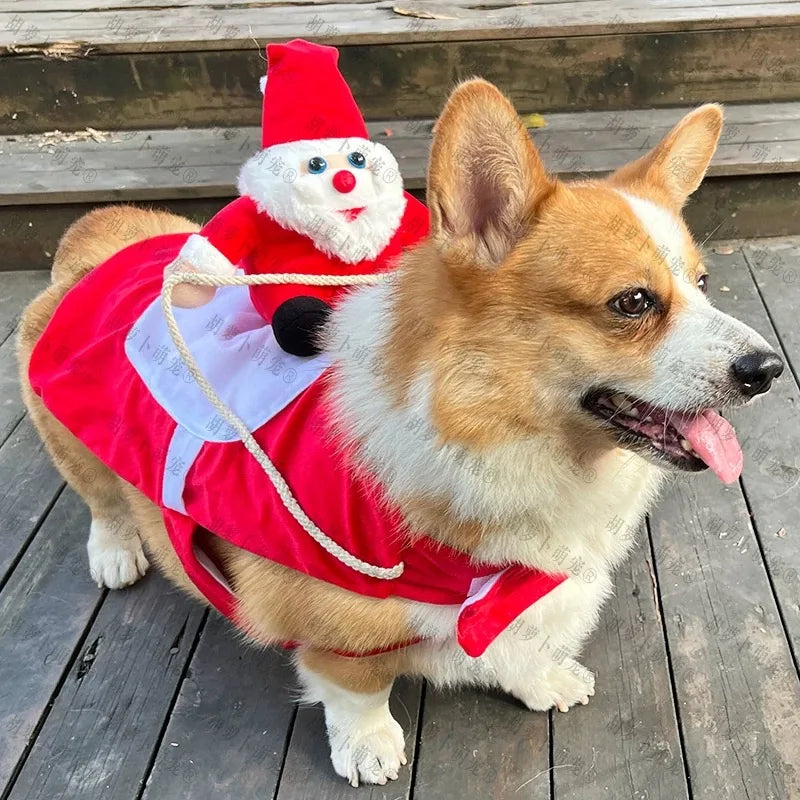 NONOR Dog Cat Christmas Costume Santa Claus Riding Pet Cosplay Clothes Christmas Party Design Spoof Clothes for Big Small Dog