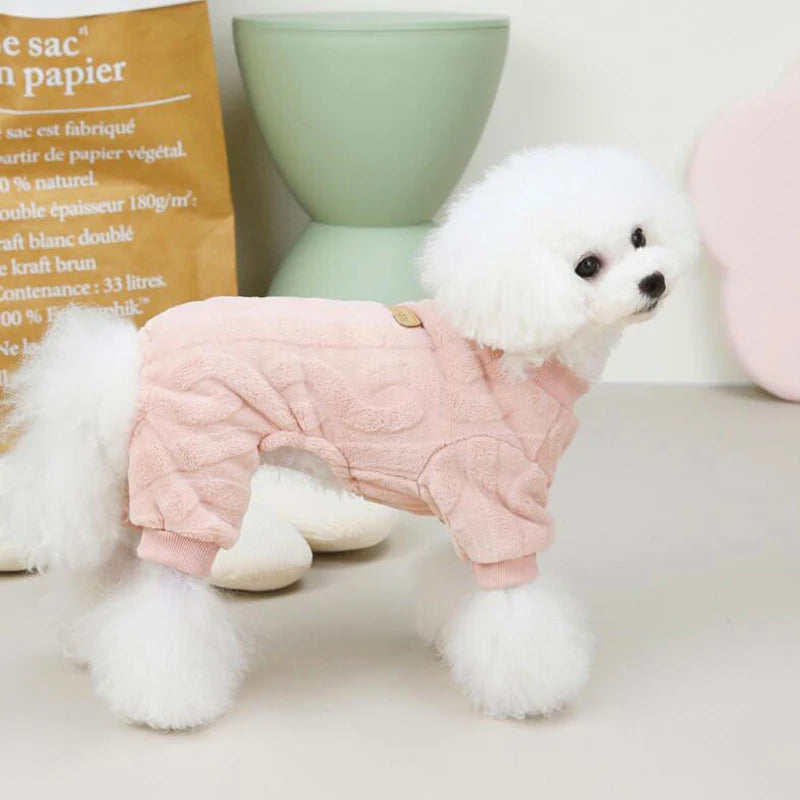 Dog Sweater Clothes Fleece Woolen Warm Sweat Shirt 4 Legs Jumpsuit Winter Pajamas Twist Print Sweater for Small Dog Medium Cat
