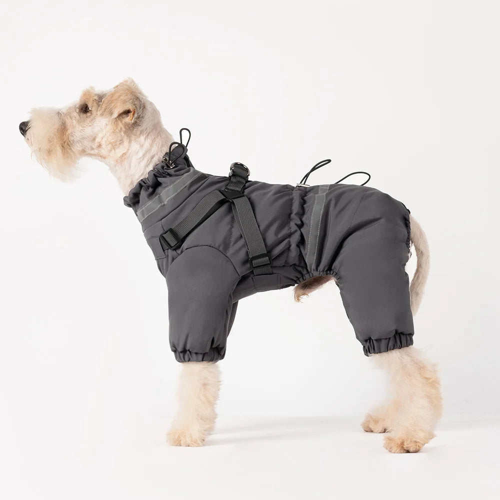 Dog Clothes Winter Warm Overalls Small Medium Dog Jumpsuit Cotton Jacket Thicken Padded Coat with Harness Adjustable Reflective