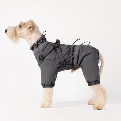 Dog Clothes Winter Warm Overalls Small Medium Dog Jumpsuit Cotton Jacket Thicken Padded Coat with Harness Adjustable Reflective