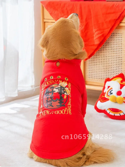 Winter Clothes For Large Medium Dogs Warm Red Hoodies Girl Sweatshirt Sweater New Polar T-shirt Eve Years Pets Outfit Fleece Boy