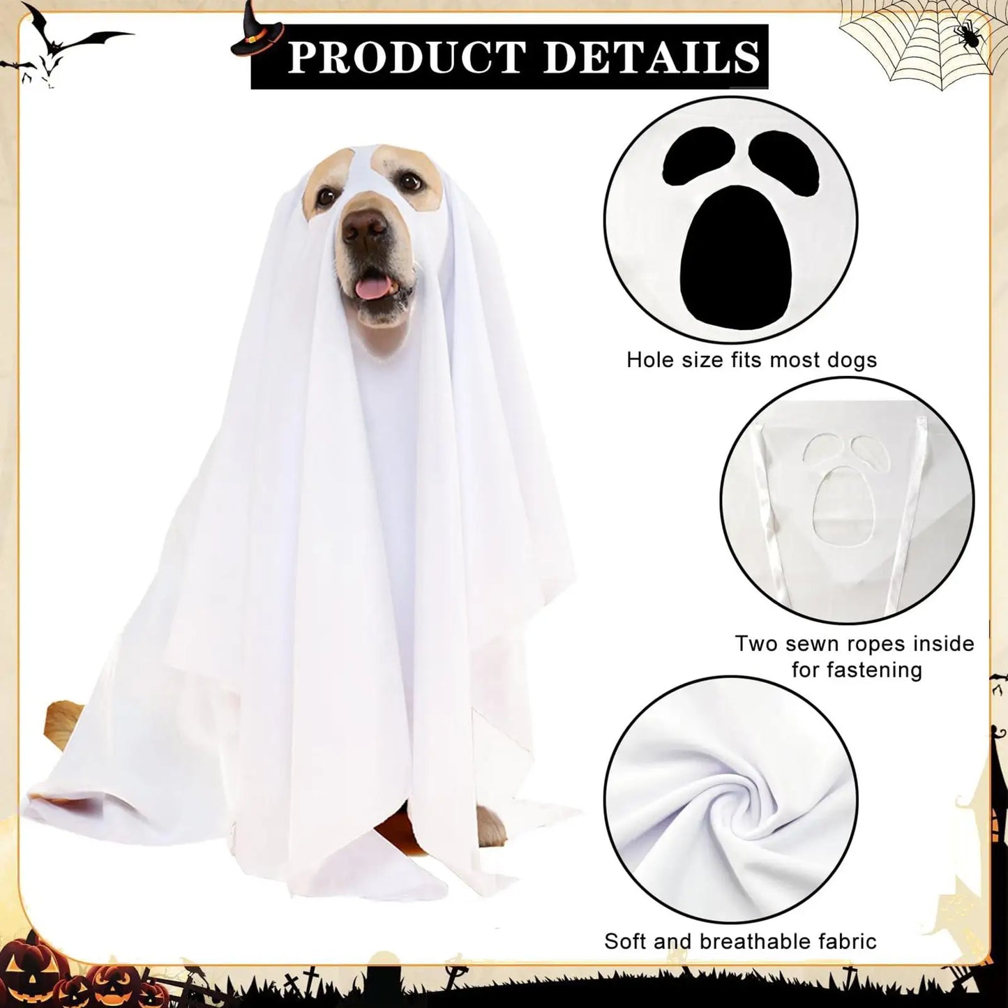 Halloween Ghost Dog Costume horror dog cosplay dress up ghost decoration pet supplies cape headgear pet transformation costume
