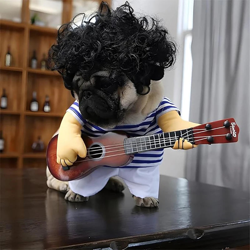 Pet Guitar Costume Dog Costumes Cat Halloween Christmas Explosive Head Guitarist Cosplay Party Funny Outfit Clothes