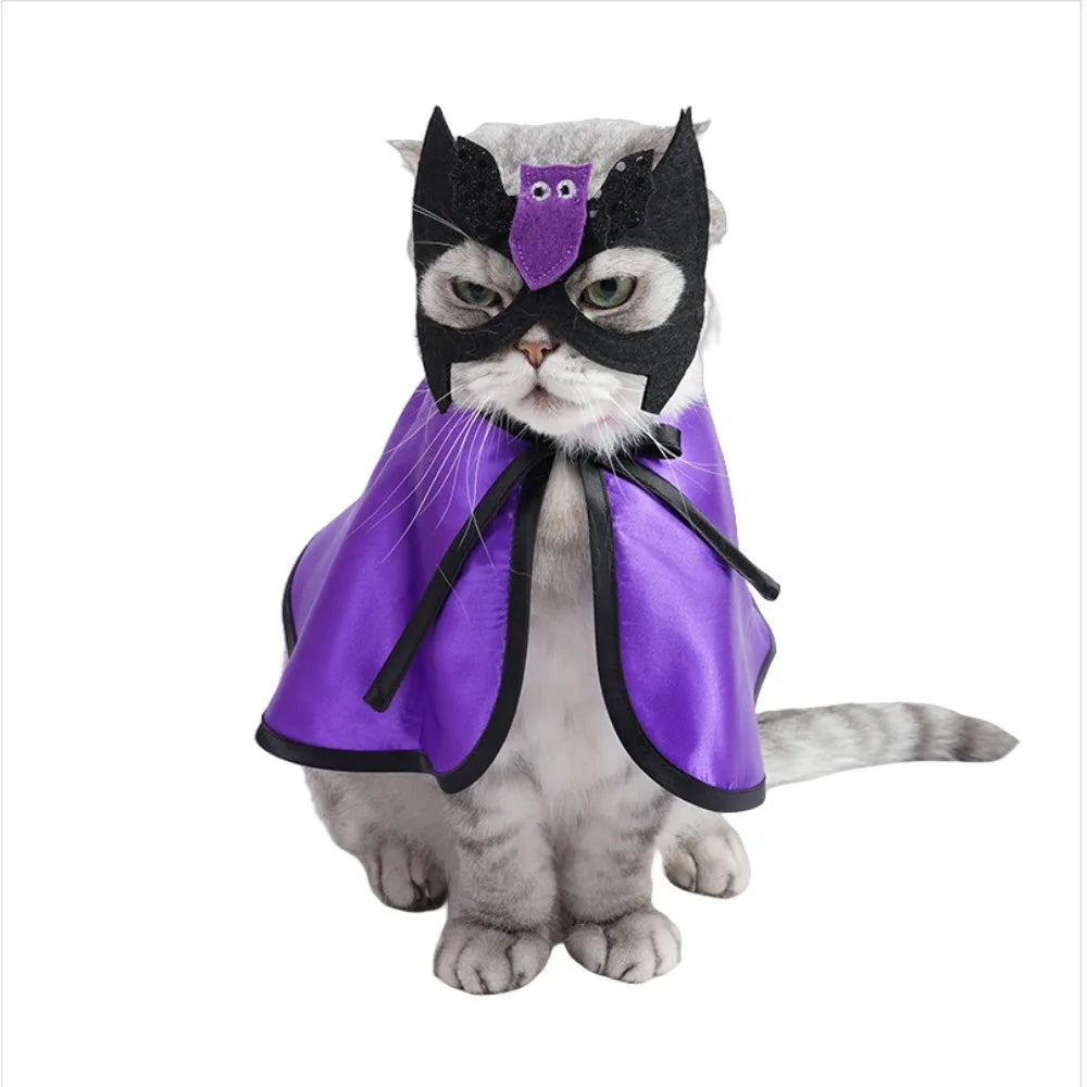 Adjustable Dog Halloween Costume Cartoon Decorative Dog Wizard Cape Bat with Face Mask Pet Transformation Costume