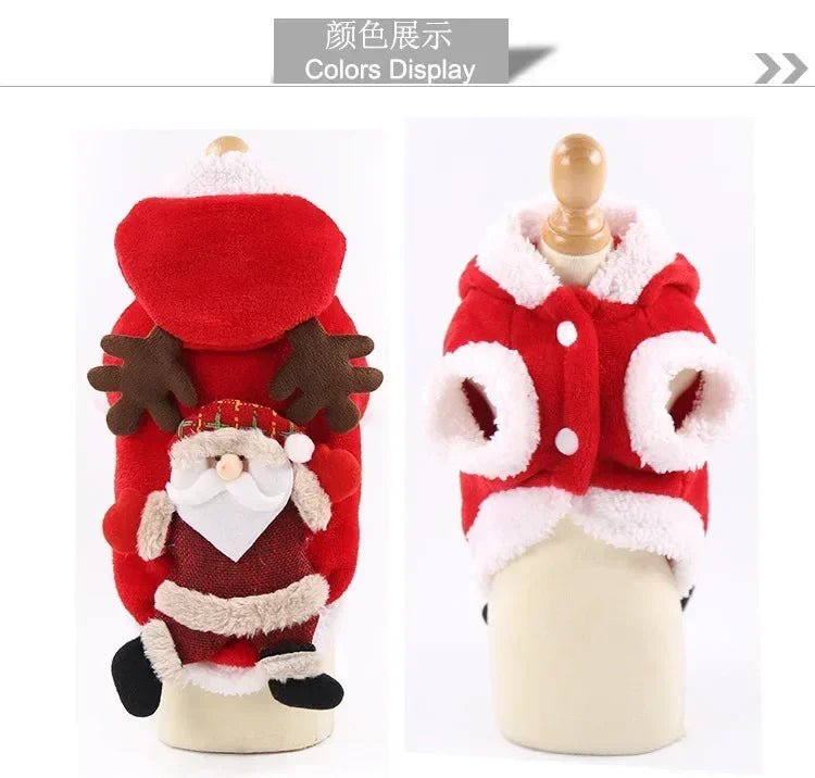 Christmas Pet Santa Costume Warm Flannel Hooded Jacket Winter Clothing For Small Dogs Cats Chihuahua Yorkshire Terrier Apparel