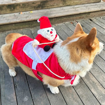 NONOR Dog Cat Christmas Costume Santa Claus Riding Pet Cosplay Clothes Christmas Party Design Spoof Clothes for Big Small Dog