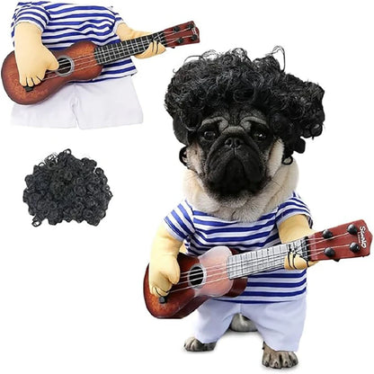 Pet Guitar Costume Dog Costumes Cat Halloween Christmas Explosive Head Guitarist Cosplay Party Funny Outfit Clothes