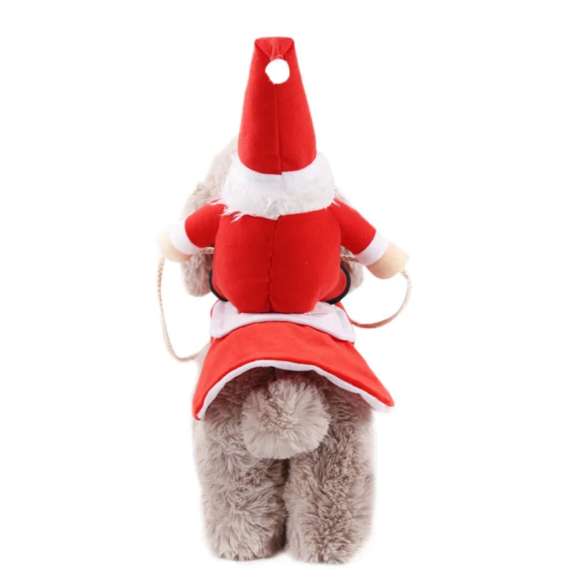 Pet Christmas Costume Riding Horse Santa Dogs Vest Coat Clothes Funny Christmas Halloween Party Dressing up Dogs Cats Outfit