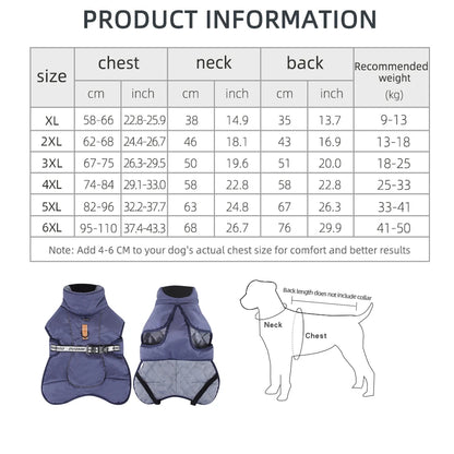 Winter Warm Dog Clothes For Medium Large Dogs Reflective Windproof Pet Thicken Down Jacket Labrador French Bulldog Coat Outfits