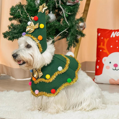 2025 Christmas Pet Clothes Christmas Tree Pet Cape Shawl Dog Transformed Into New Year Holiday Gifts New Puppy Cosplay Clothes