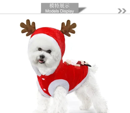 Christmas Pet Santa Costume Warm Flannel Hooded Jacket Winter Clothing For Small Dogs Cats Chihuahua Yorkshire Terrier Apparel