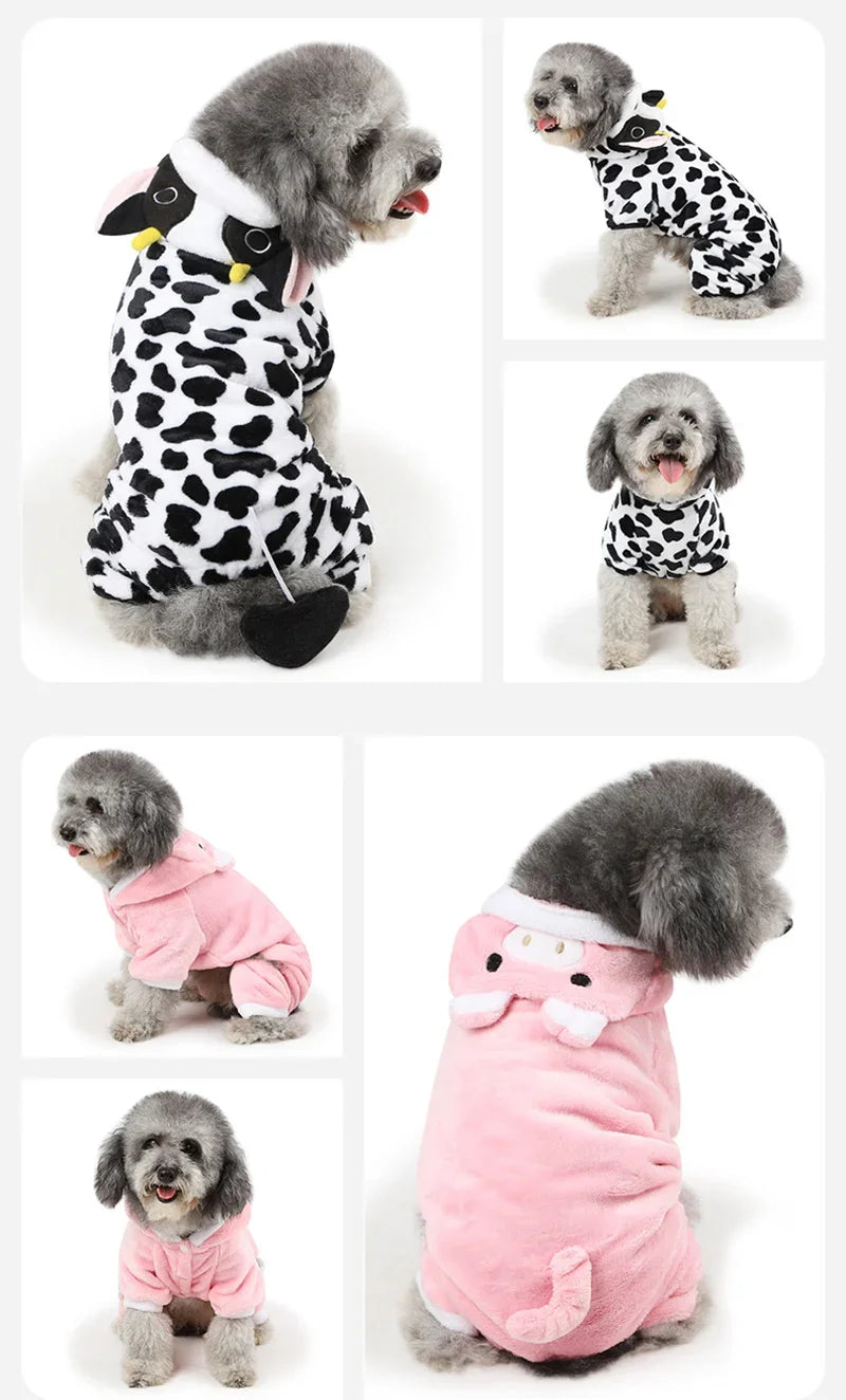 Cartoon Animal Dog Cat Costume Small Dogs Cat Winter Warm Pet Jumpsuit Pajama for Yorkies Poodle Overalls Puppy Mascotas Clothes