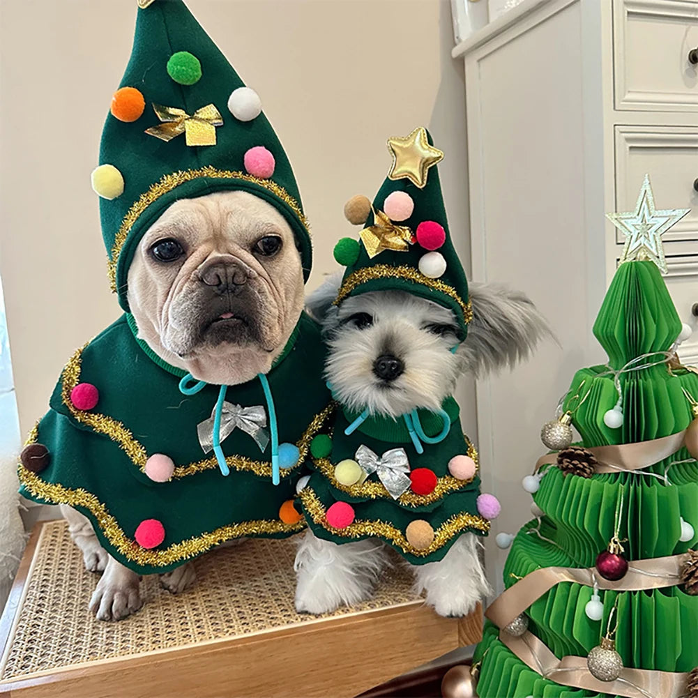 2025 Christmas Pet Clothes Christmas Tree Pet Cape Shawl Dog Transformed Into New Year Holiday Gifts New Puppy Cosplay Clothes
