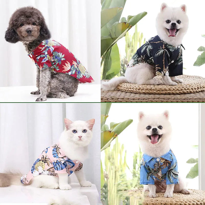 Hawaiian Style Puppy Clothes for Small Medium Dogs T-shirt Pet Clothing French Bulldog Vest Pets Outfits Chihuahua Costumes