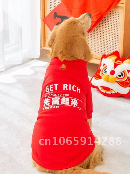 Winter Clothes For Large Medium Dogs Warm Red Hoodies Girl Sweatshirt Sweater New Polar T-shirt Eve Years Pets Outfit Fleece Boy