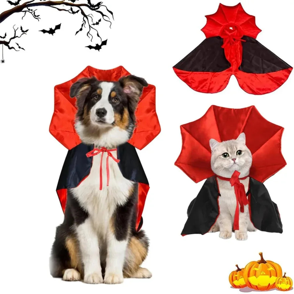 Halloween Dog Costume Vampire Devil Costume, Red and Black Vampire Cape, for Small Medium Large Pets, 1 Pack, Size L