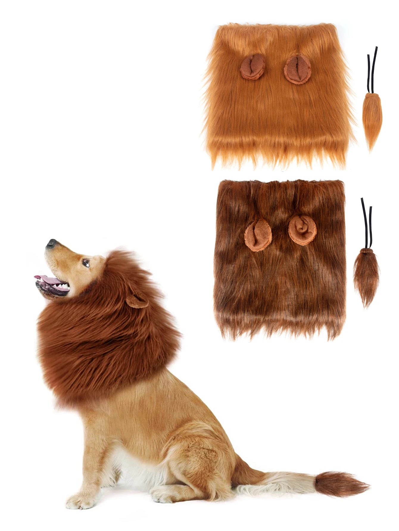 Lion Mane Dog Costume Lion Wig Halloween Costume with Ears and Tail Suitable for Medium to Large Dog Neck Circumference up to 80