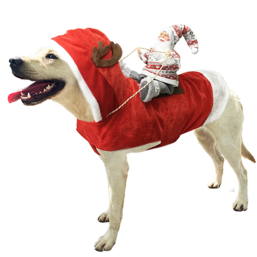 Christmas Pet Clothes Santa Sitting on Back Winter Dog Costume Cosplay Outfit for Small Medium Large Dogs Cats Party Dressing up