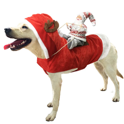 Christmas Pet Clothes Santa Sitting on Back Winter Dog Costume Cosplay Outfit for Small Medium Large Dogs Cats Party Dressing up
