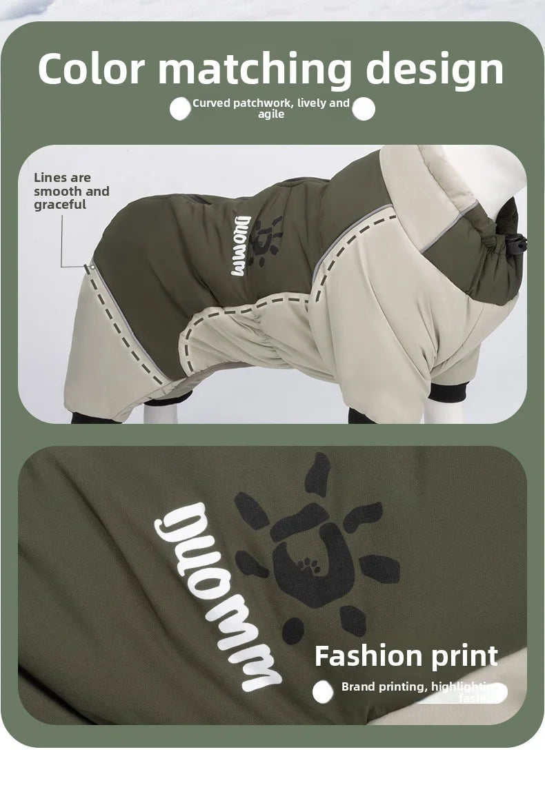 2025 New Winter style dog clothes outdoor large  four-legged clothes big windbreaker cold-proof warm fashion pet clothing