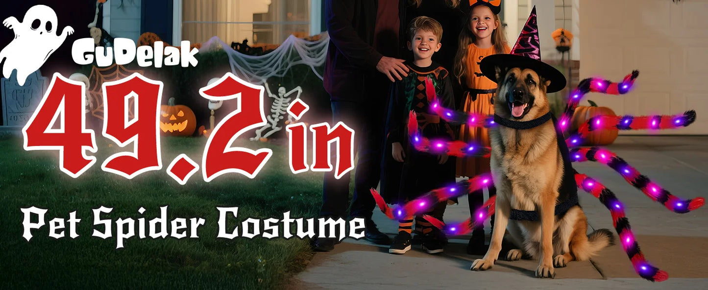 Dog Halloween Costume Large Breed,Dog Spider Costume with 64 LED,Funny Halloween Dogs Costumes for Halloween Party Cosplay (Red)