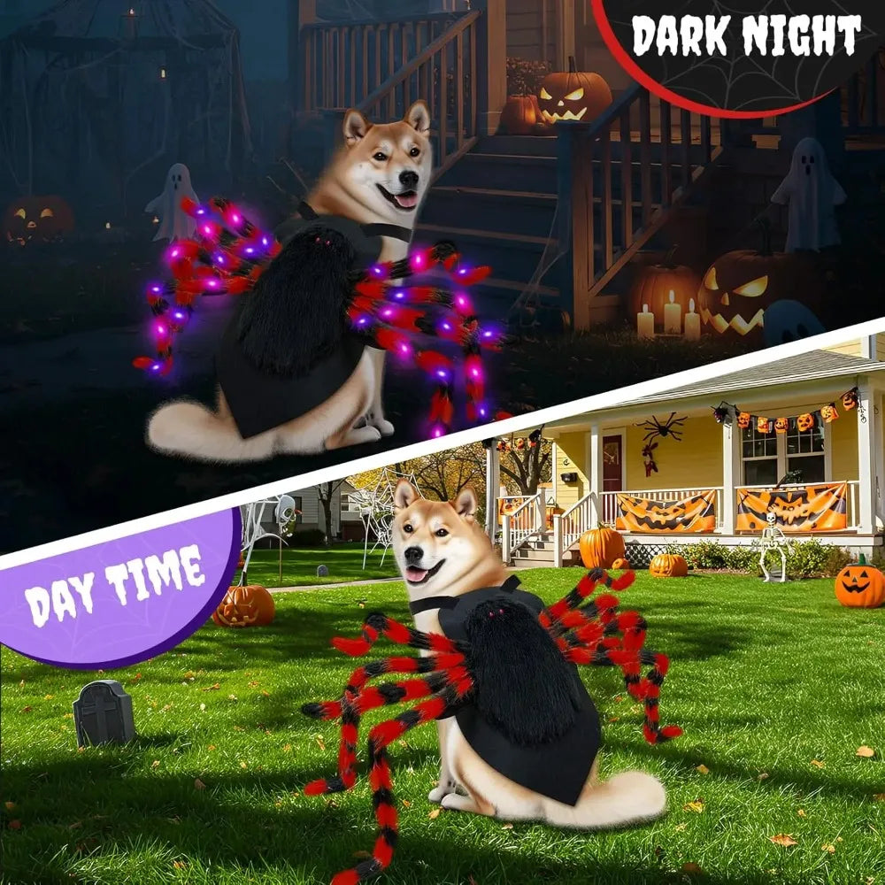 Large Dog Halloween Costume Spider Costume with LED Purple Lights Funny for Dogs Pets Clothes Puppy Outfits Cosplay Party Decor